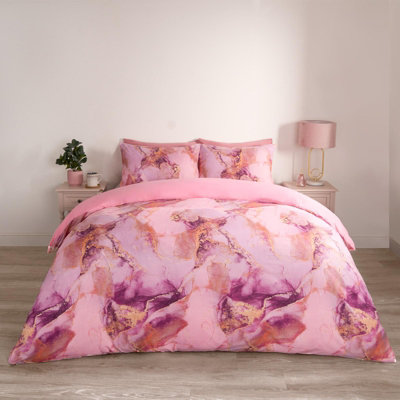 Marble Duvet Cover Set Quilt Bedding Reversible, Blush/White - Double