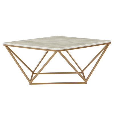 Marble Effect Coffee Table Beige and Gold MALIBU