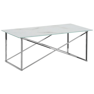 Marble Effect Coffee Table White with Silver EMPORIA
