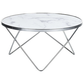 Marble Effect Coffee Table White with Silver MERIDIAN II