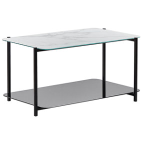 Marble Effect Coffee Table with Shelf White and Black GLOSTER