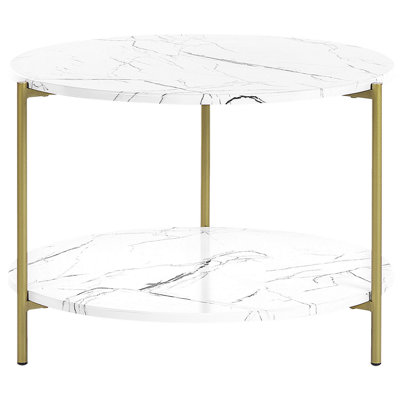 Marble Effect Coffee Table with Shelf White and Gold REVA