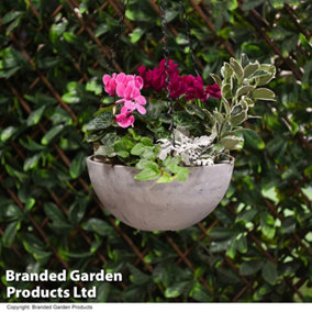Marble Effect Hanging Basket 25cm Outdoor Garden with Chain Grey (x2)