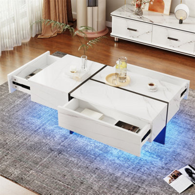 Marble-Effect High-Gloss Coffee Table, App-Controlled LED Lighting ...