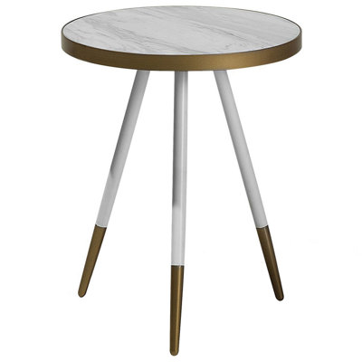 Marble Effect Side Table White with Gold RAMONA