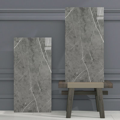 Marble Effect Tile Stickers, Self Adhesive Art Wall Decals, Ideal for Kitchen & Bathroom Backsplash (60 x 30 x 0.2cm)