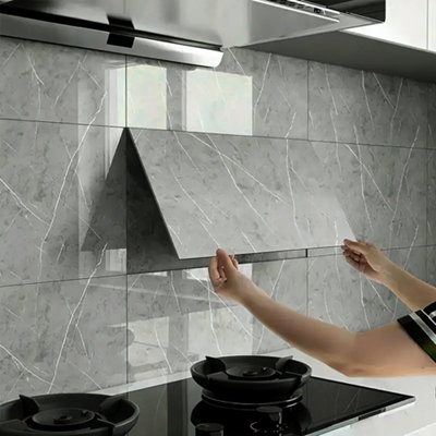 Marble Effect Tile Stickers, Self Adhesive Art Wall Decals, Ideal for Kitchen & Bathroom Backsplash (60 x 30 x 0.2cm)