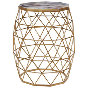 Marble Effect Wire Frame Side Table with Gold HALSEY