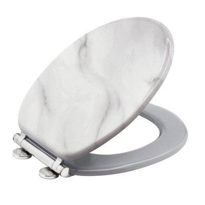 Marble Finish Effect Wooden Toilet Seat Heavy Duty Bar Hinge Solid Wood Price Comparisons | Compare The Build