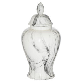 Marble Ginger Jar - Ceramic - L12 x W12 x H28 cm - Grey/White