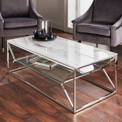 Marble Glass Silver Plated Coffee Table