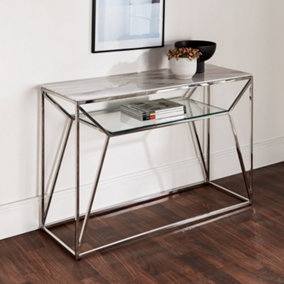 Marble Glass Silver Plated Console Table