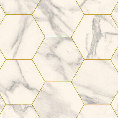 Marble Hexagon Gold Vinyl Flooring 2m x 2m (4m2)