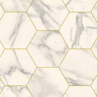 Marble Hexagon Gold Vinyl Flooring 3m x 2m (6m2) | DIY at B&Q