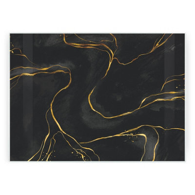 Marble Large Glass Worktop Protector - Black & Gold Marble Textured Kitchen Chopping/Cutting Board Worktop Saver