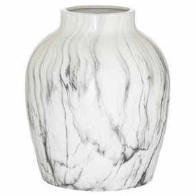 Marble Large Vase - Ceramic - L30 x W30 x H36 cm - Grey/White
