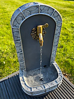 Marble Look Drinking Tap Water Feature with LED Lights - Solar Powered 31.5x26x57.5cm