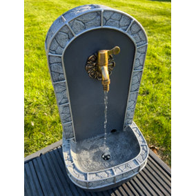 Marble Look Drinking Tap Water Feature with LED Lights - Solar Powered 31.5x26x57.5cm