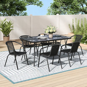 Marble Rectangle Table with Metal Steel Frame and 5.1cm Umbrella Hole 150 x 90cm