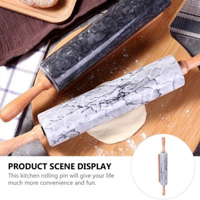 Marble Rolling Pin With Wooden Handles And Stand