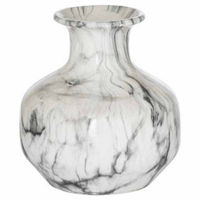 Marble Squat Vase - Ceramic - L24 x W24 x H26 cm - Grey/White