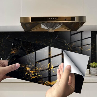 Marble Tile Stickers New Home Decor PVC Wall Stickers 12x6inch Black ...