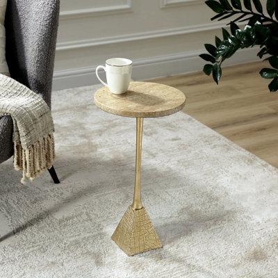 Marble Top Round End Table for Living Room Furniture, 55cm Tall Metal Sofa Side Table, Bedside Table