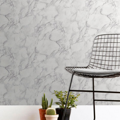 Marblesque Plain Marble Wallpaper White Fine Decor FD42274