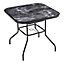 Marbling Outdoor Square Table Toughened Glass Patio Table Umbrella Hole For Garden Backyard 800mm(L)