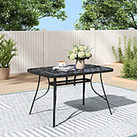 Marbling Outdoor Table Toughened Glass Rectangle Patio Table Umbrella Hole For Garden Backyard 1200mm(L)