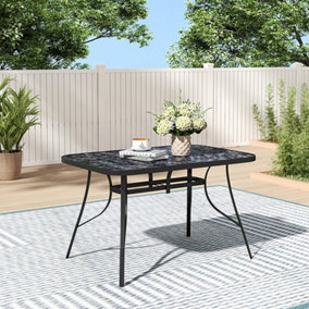 Marbling Outdoor Table Toughened Glass Rectangle Patio Table Umbrella Hole For Garden Backyard 120cm(L)