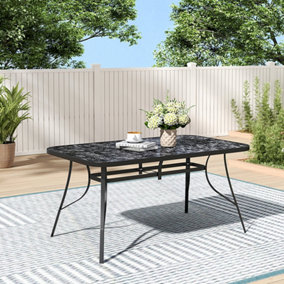Marbling Outdoor Table Toughened Glass Rectangle Patio Table Umbrella Hole For Garden Backyard 150cm(L)