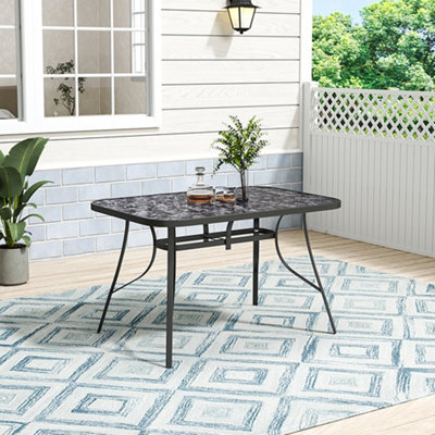 Marbling Table Tempered Glass Rectangle Patio Coffee Table with Umbrella Hole