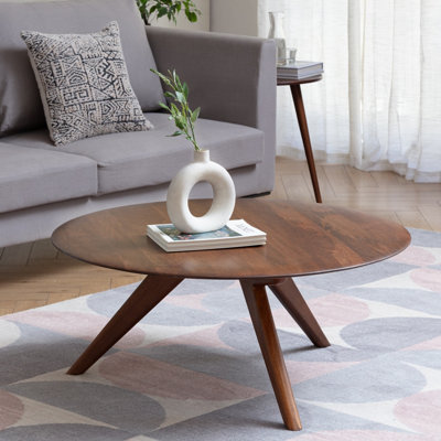 Marcel Solid Wood Round Coffee Table - Walnut