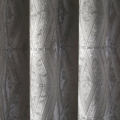 Marco Geometric Soft Velvet Pair of Eyelet Curtains