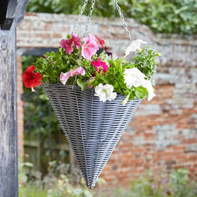 Marco Paul 14" Slate Faux Rattan Hanging Cone
