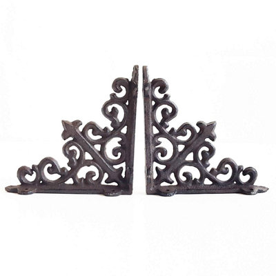Marco Paul 2pc Small Brown Victorian Cast Iron Wall Shelf Brackets