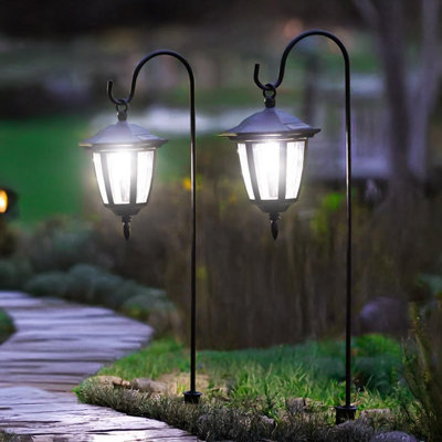 Marco Paul 2pc Solar Hanging Lantern Stake Garden Outdoor Lighting Patio Decor Pathway
