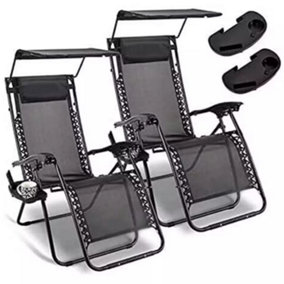 Marco Paul 2x Zero Gravity Sun Loungers With Canopy & Drinks Holders