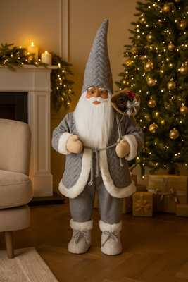 Marco Paul 60cm Standing Santa Claus Christmas Decoration - Grey