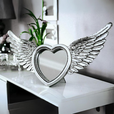 Marco Paul Angel Wings Silver Heart Mirror Resin Feather Effect