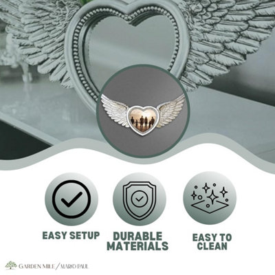 Marco Paul Angel Wings Silver Heart Mirror Resin Feather Effect