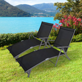 Marco Paul Black Reclining Sun Loungers Set x2
