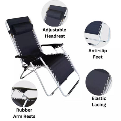 Marco Paul Black Reclining Sun Loungers with Head Rests Set