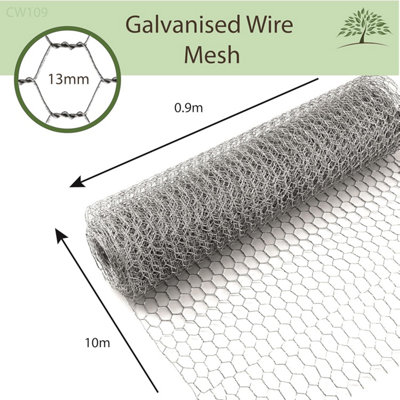 Marco Paul Galvanised Chicken Wire Mesh Roll Netting 10m x 0.9m x 13mm