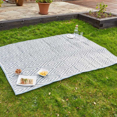 Marco Paul Grey Alfresco Picnic Rug with Carry Handles - 90cm x 180cm