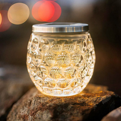Marco Paul  Large Dimpled Glass Jar LED Solar Garden Lights with Auto Sensor