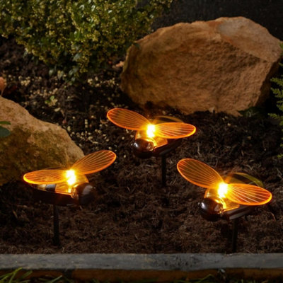 Marco Paul LED Solar Powered Bee Stake Lights Plastic Fairy Garden ornaments
