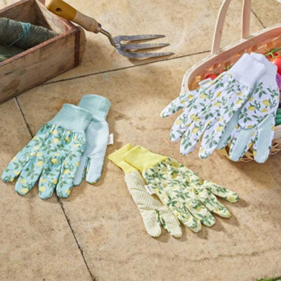 Marco Paul Multi Pack Lemon Printed Cotton Gardening Gloves- medium