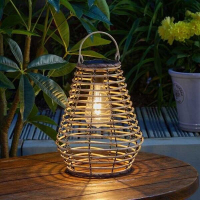 Marco Paul Solar LED Rattan Lantern Light Brown Hanging Table Decor Outdoor Garden 27cm